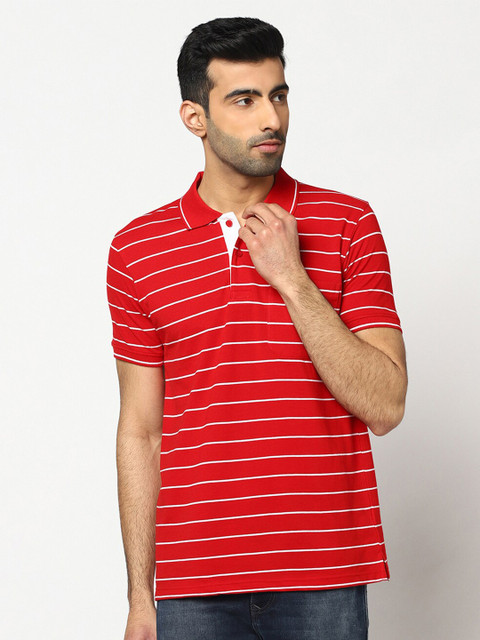 

VENITIAN Men Red Striped Polo Collar T-shirt
