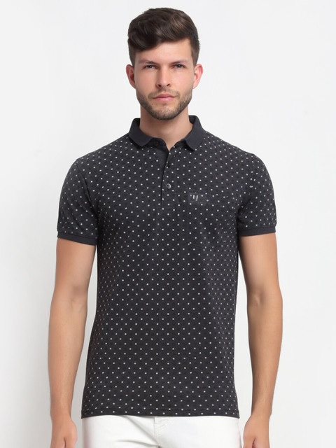 

VENITIAN Men Black Printed Polo Collar Slim Fit T-shirt