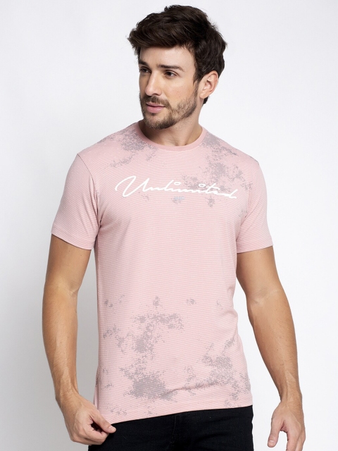 

VENITIAN Men Peach-Coloured Typography Printed Raw Edge Slim Fit T-shirt