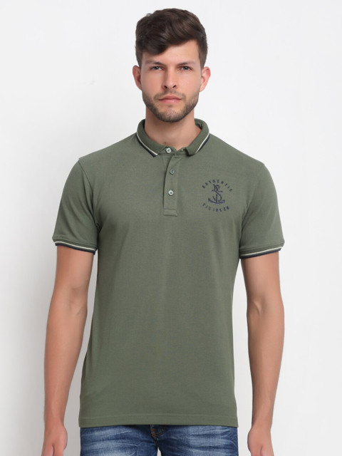 

VENITIAN Men Olive Green Polo Collar Slim Fit T-shirt