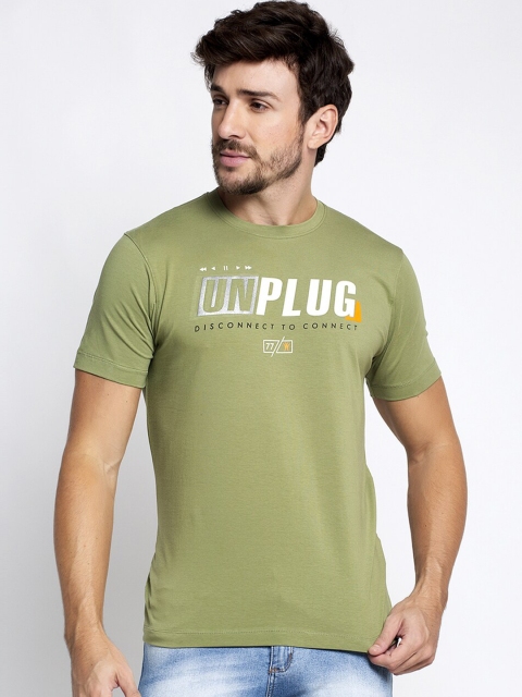 

VENITIAN Men Olive Green Typography Printed Slim Fit T-shirt
