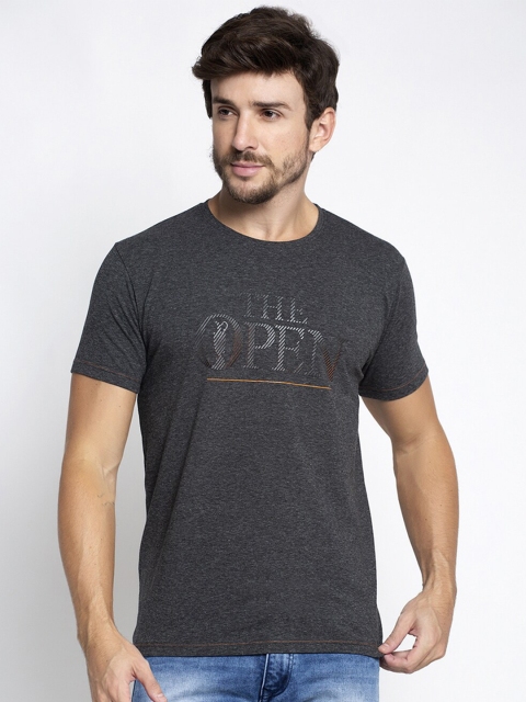 

VENITIAN Men Grey Melange Typography Printed Slim Fit T-shirt