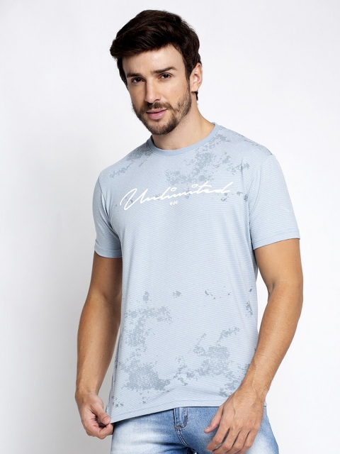 

VENITIAN Men Blue Typography Printed Raw Edge Slim Fit T-shirt