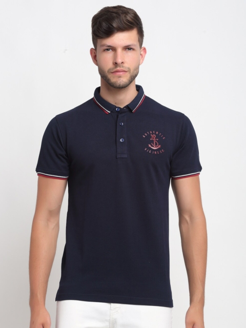 

VENITIAN Men Navy Blue Polo Collar Slim Fit T-shirt