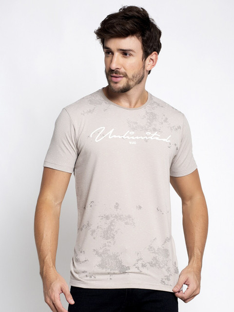 

VENITIAN Men Beige Typography Printed Raw Edge Slim Fit T-shirt