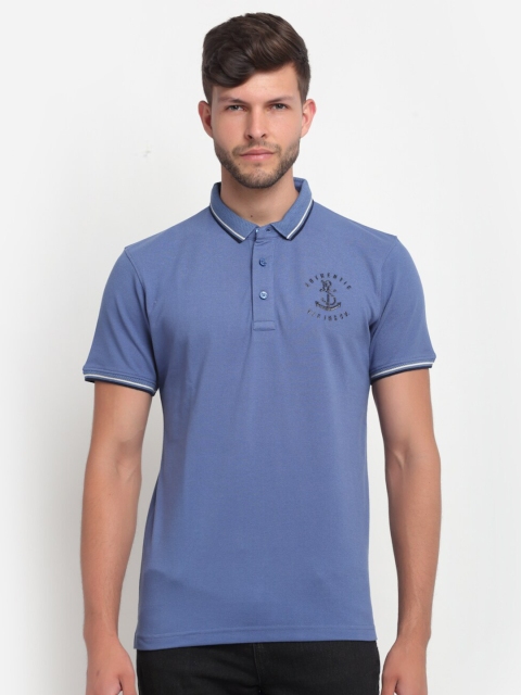 

VENITIAN Men Blue Polo Collar Slim Fit T-shirt