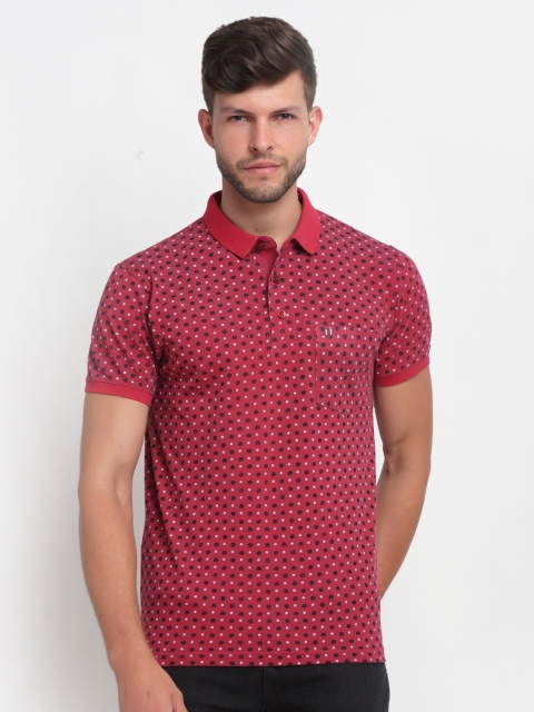 

VENITIAN Men Red & Black Printed Polo Collar Slim Fit T-shirt