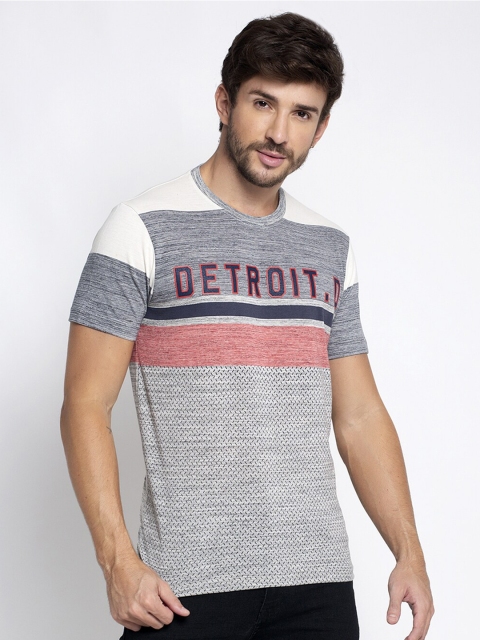 

VENITIAN Men Grey & Pink Striped Slim Fit T-shirt