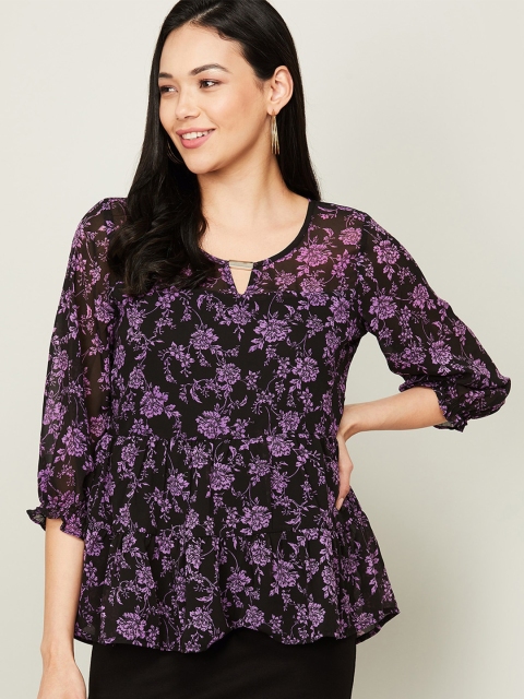 

CODE by Lifestyle Women Black Floral A-Line Top