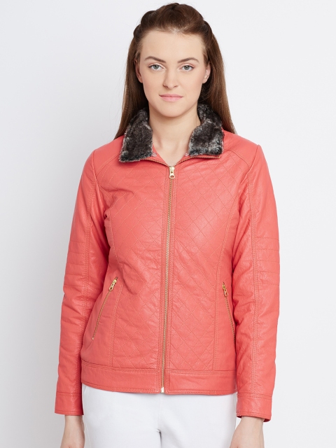 

Fort Collins Coral Orange Quilted Faux Leather Biker Jacket