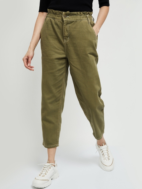 

max Women Olive Green Pure Cotton Slim Fit Jeans