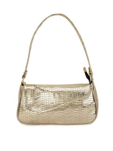 

ZEVORA Gold-Toned Textured PU Structured Shoulder Bag