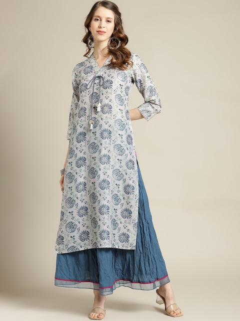 

Varanga Women Blue And White Floral Printed Kurta