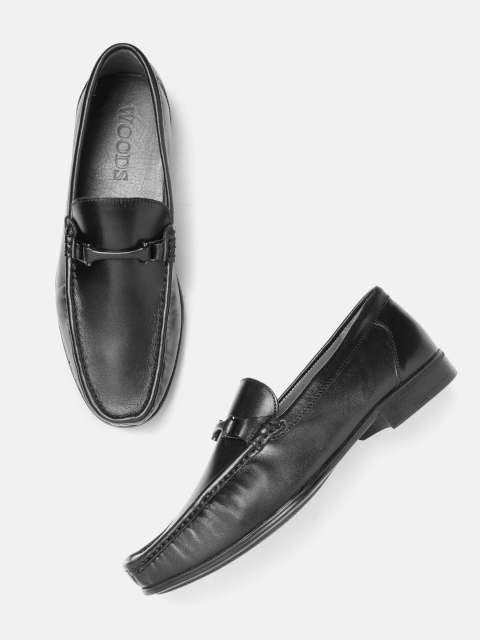 

Woods Men Black Leather Solid Semiformal Horsebit Loafers