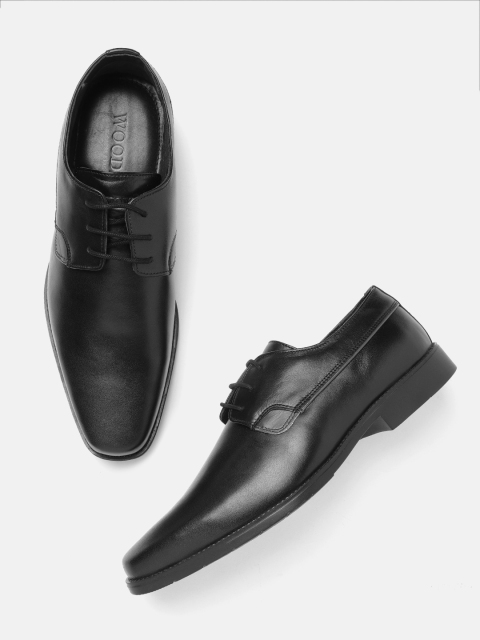 

Woods Men Black Solid Leather Formal Derbys