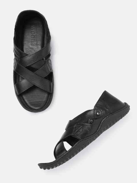 

Woods Men Black Leather Solid Comfort Sandals