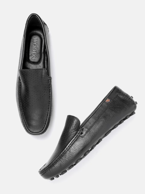 

Woods Men Black Solid Formal Loafers with Perforations