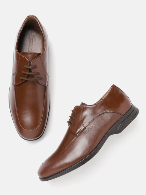 

Woods Men Coffee Brown Solid Leather Formal Derbys