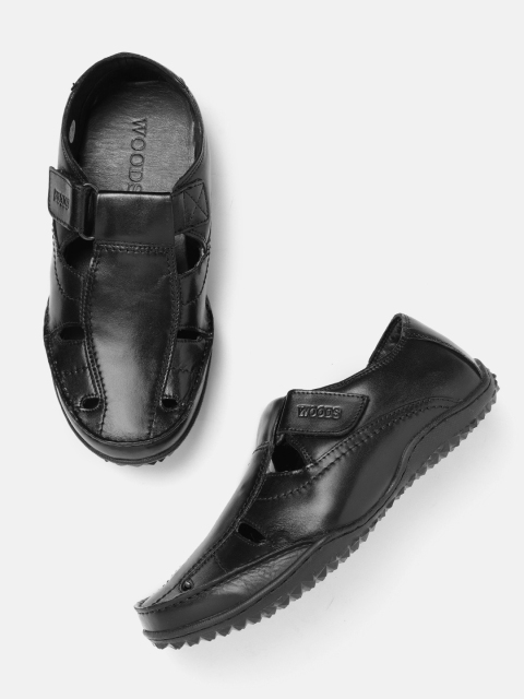 

Woods Men Black Leather Solid Shoe-Style Sandals