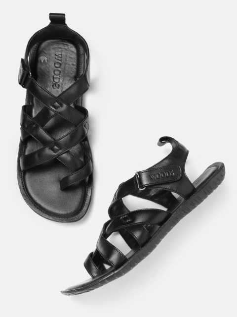 

Woods Men Black Leather Solid Comfort Sandals