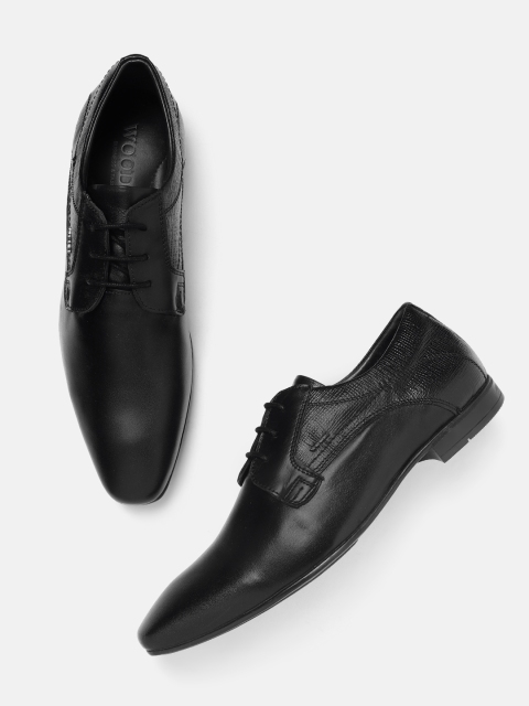 

Woods Men Black Solid Leather Formal Derbys
