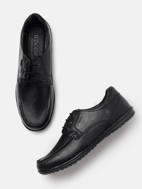 

Woods Men Black Solid Leather Formal Derbys