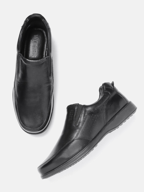 

Woods Men Black Leather Solid Formal Slip-On Shoes with Perforated Detail