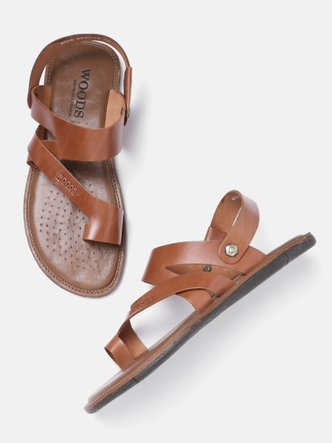 

Woods Men Tan Brown Leather Solid One Toe Comfort Sandals
