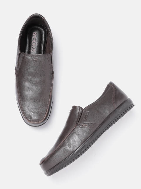 

Woods Men Coffee Brown Leather Solid Formal Slip-Ons
