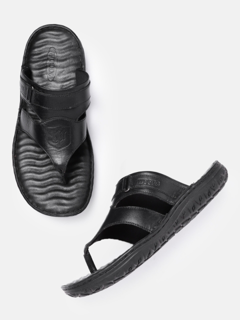 

Woods Men Black Leather Brand Logo Textured Comfort Sandals