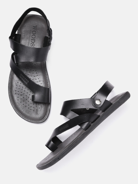 

Woods Men Black Solid Leather One Toe Comfort Sandals