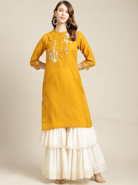 

Varanga Women Yellow Embroidered Kurta