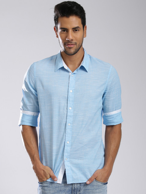 

GUESS Men Blue Solid Casual Shirt