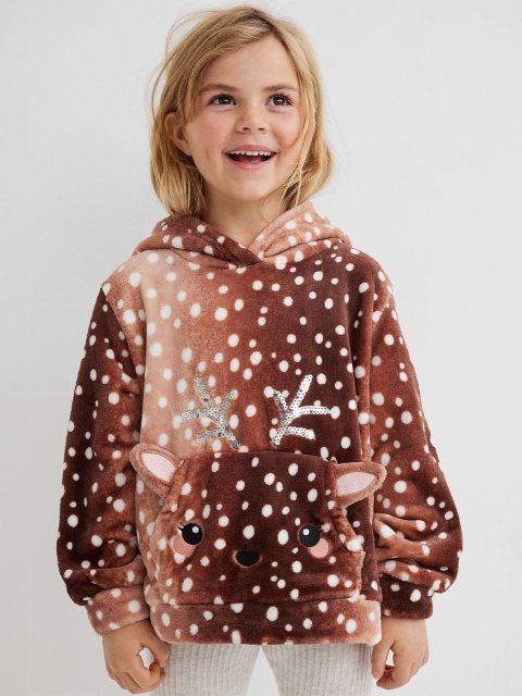 

H&M Girls Brown & White Faux Shearling Hoodie