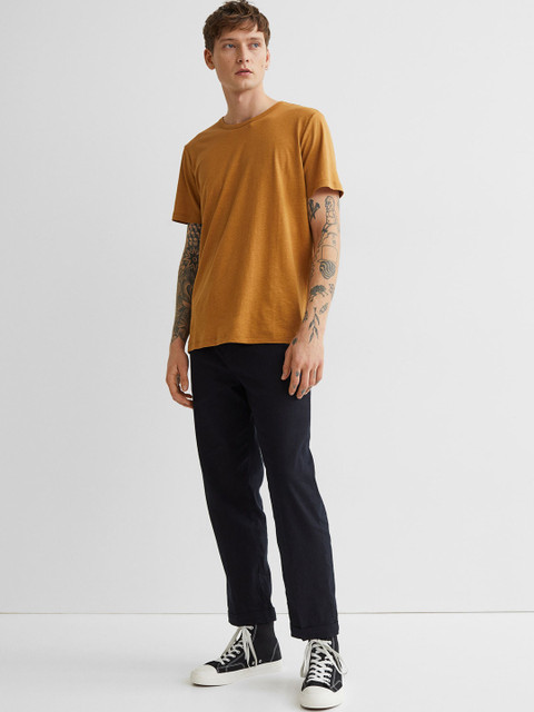 

H&M Men Navy Blue Regular Fit Linen-Blend Joggers