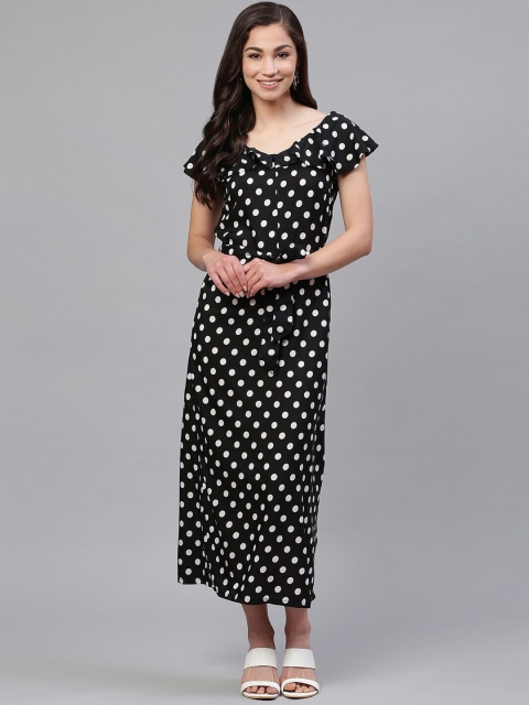 

SIRIKIT Black & White Printed V-neck Crepe Maxi Dress