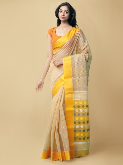 

Unnati Silks Brown Woven Design Bengal Taant Cotton Saree