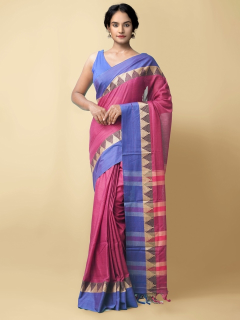 

Unnati Silks Pink & Blue Woven Design Pure Cotton Narayan Peth Saree