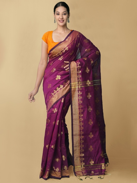 

Unnati Silks Burgundy Woven Design Bengal Linen Saree