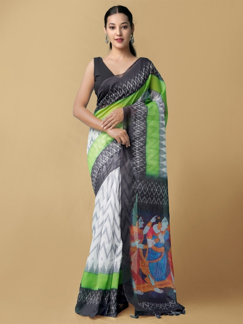

Unnati Silks Cream Printed Chanderi Sico Saree