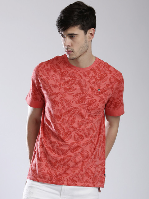 

GUESS Men Pink Printed Round Neck T-shirt