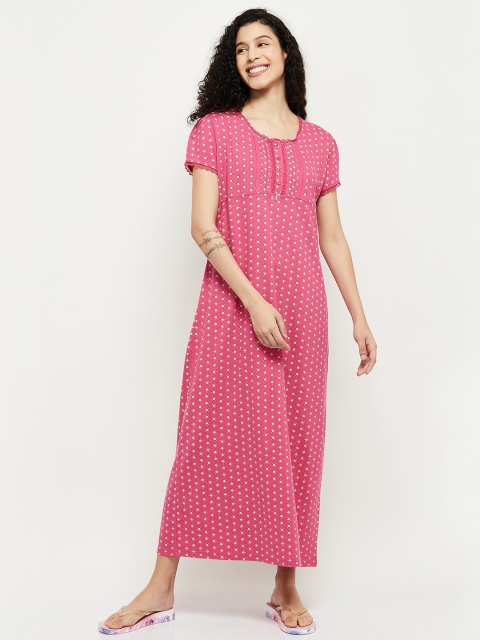 

max Women Pink Printed Pure Cotton Maxi Nightdress