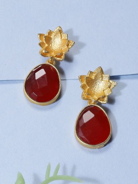 

Biba Gold-Plated & Maroon Floral Drop Earrings