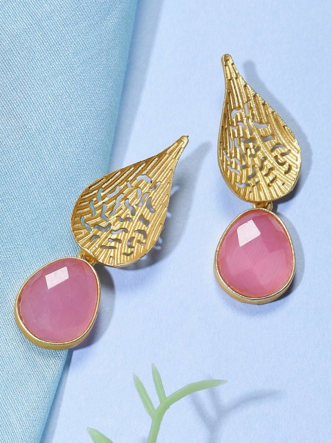 

Biba Gold-Plated & Pink Teardrop Shaped Drop Earrings