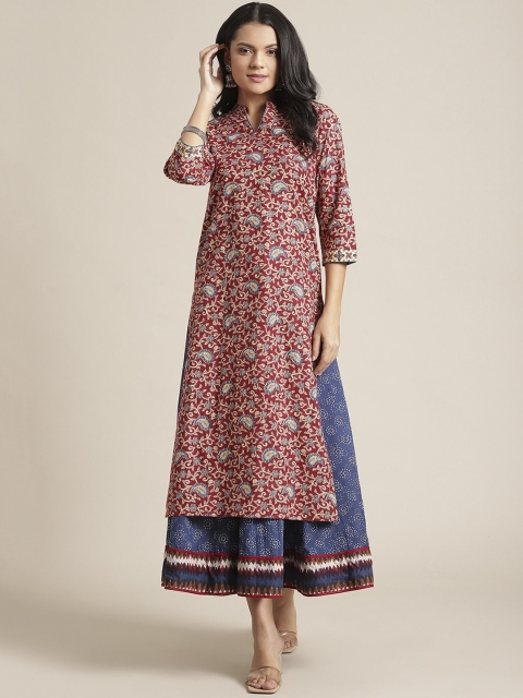 

Varanga Women Maroon Ethnic Motifs Printed Thread Work Kurta