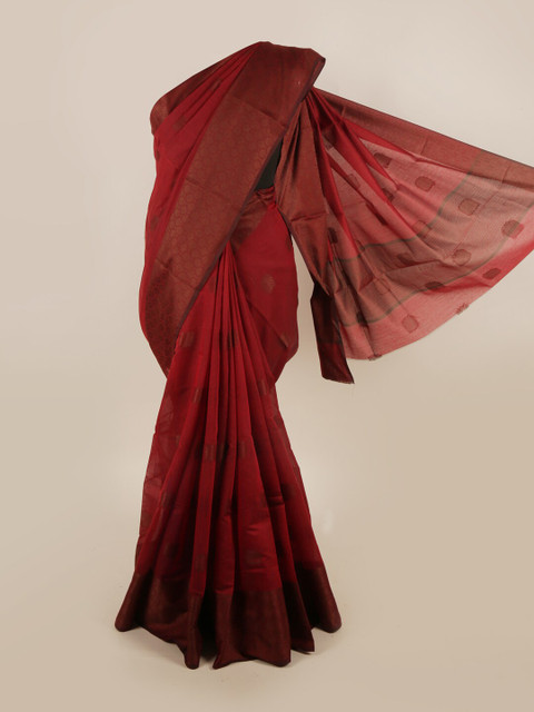 

Pothys Maroon & Gold-Toned Ethnic Motifs Zari Saree