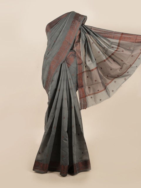 

Pothys Grey & Copper Ethnic Motifs Woven Design Cotton Blend Saree