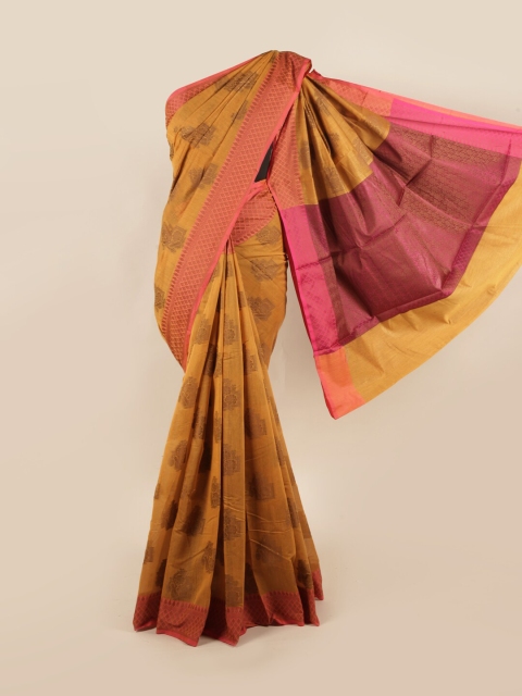 

Pothys Mustard & Pink Ethnic Motifs Cotton Blend Saree