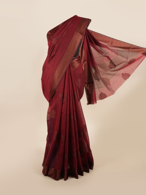

Pothys Maroon & Copper-Toned Floral Cotton Blend Saree