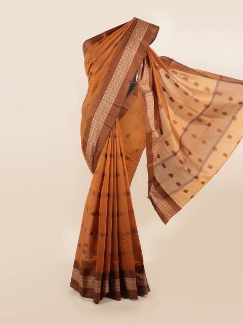 

Pothys Mustard Yellow & Brown Ethnic Motifs Woven Saree